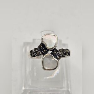 925 Sterling Silver Marcasite Onyx or Mother of Pearl Band Ring SIZE 8